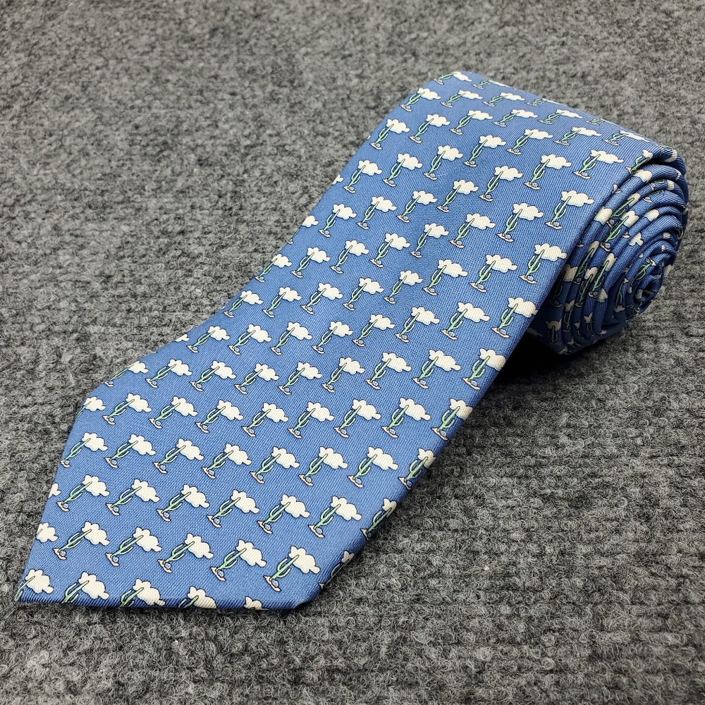 Vineyard Vines Silk Tie Merrill Lynch Custom Western Cactus Cloud Print Blue